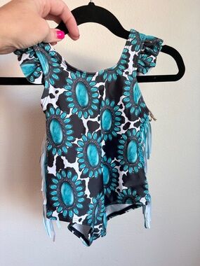 Turquoise Western One-Piece Swimsuit. Girls size Large